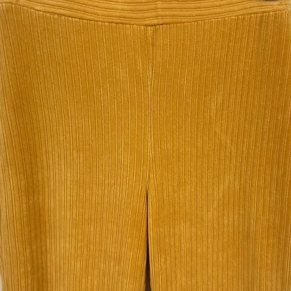 Double Zero High Rise Flare pants Women’s Sz S Mustard Yellow Ribbed Knit Autumn - Picture 3 of 11